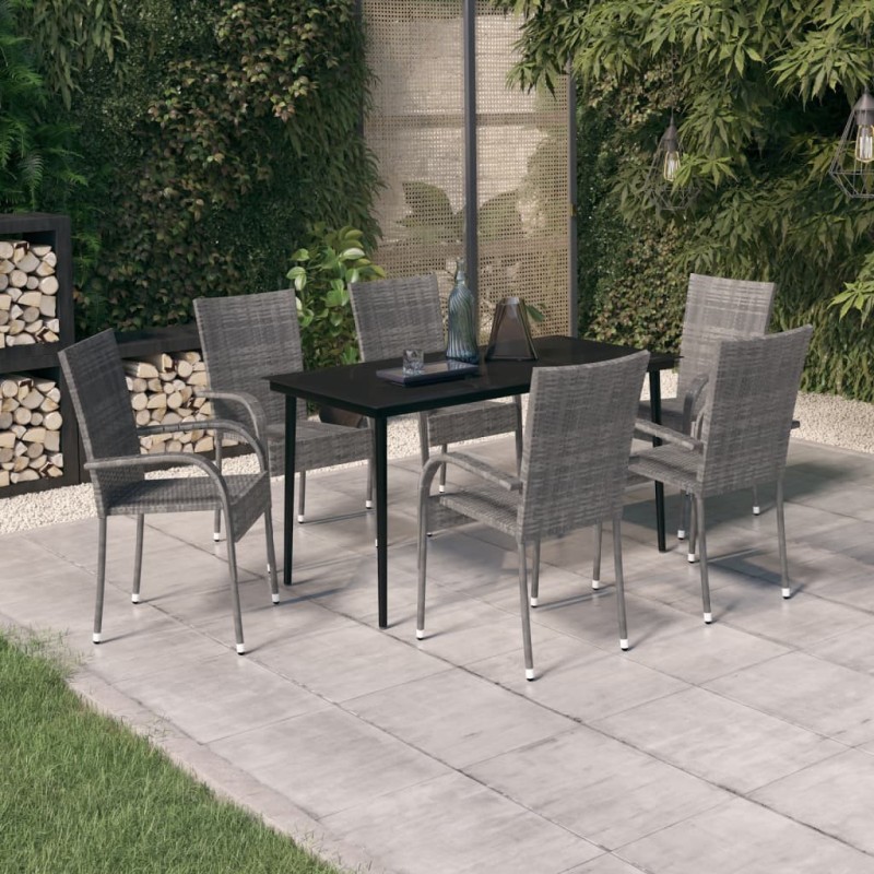 Ensemble à manger de jardin 7 pcs Gris et noir 568090568090