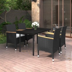 Ensemble à manger de jardin coussins 5 pcs Résine tressée Verre 568094568094