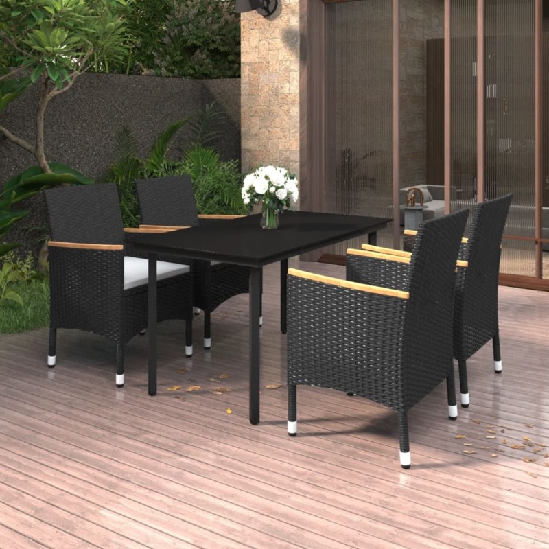 Ensemble à manger de jardin coussins 5 pcs Résine tressée Verre 568094568094