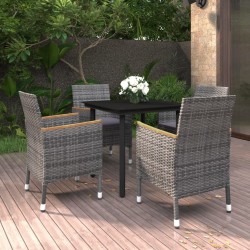 Ensemble à manger de jardin coussins 5 pcs Résine tressée Verre 568097568097