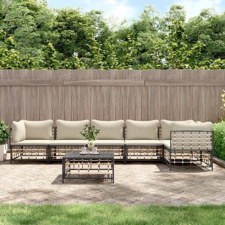 Salon de jardin 7 pcs avec coussins anthracite résine tressée 568128568128