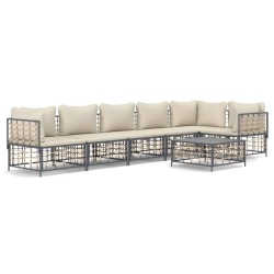 Salon de jardin 7 pcs avec coussins anthracite résine tressée 568128568128