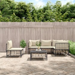 Salon de jardin 6 pcs avec coussins anthracite résine tressée 568134568134