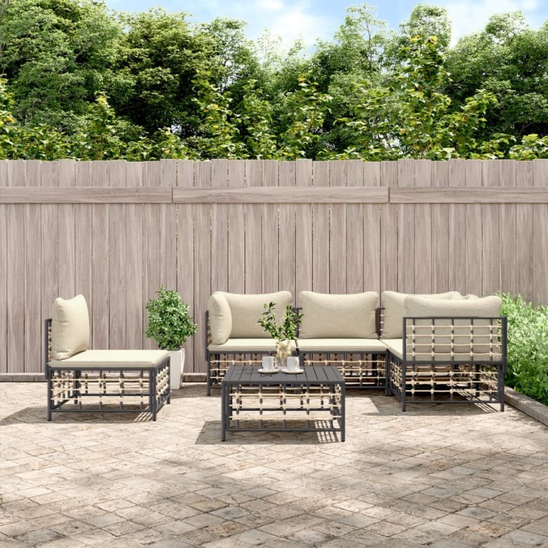 Salon de jardin 6 pcs avec coussins anthracite résine tressée 568134568134