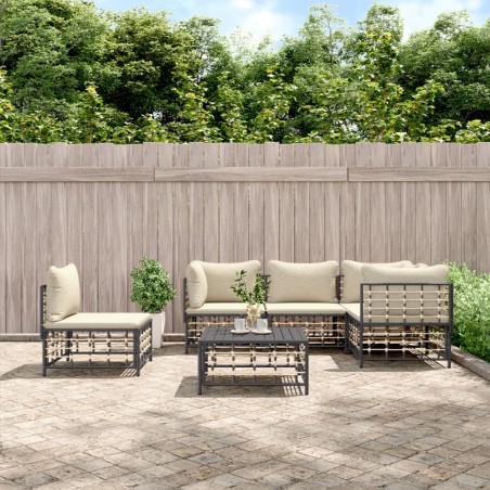Salon de jardin 6 pcs avec coussins anthracite résine tressée 568134568134