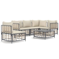 Salon de jardin 6 pcs avec coussins anthracite résine tressée 568134568134