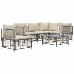 Salon de jardin 6 pcs avec coussins anthracite résine tressée 568134568134