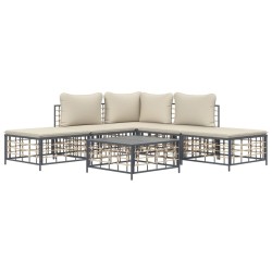 Salon de jardin 6 pcs avec coussins anthracite résine tressée 568135568135
