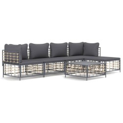 Salon de jardin 6 pcs avec coussins anthracite résine tressée 568136568136