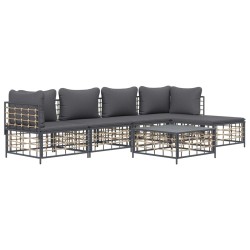 Salon de jardin 6 pcs avec coussins anthracite résine tressée 568136568136