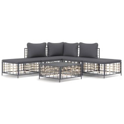 Salon de jardin 6 pcs avec coussins anthracite résine tressée 568139568139