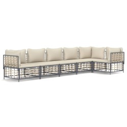 Salon de jardin 6 pcs avec coussins anthracite résine tressée 568142568142