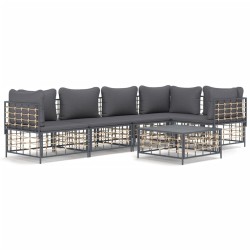 Salon de jardin 6 pcs avec coussins anthracite résine tressée 568147568147