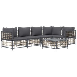 Salon de jardin 6 pcs avec coussins anthracite résine tressée 568147568147