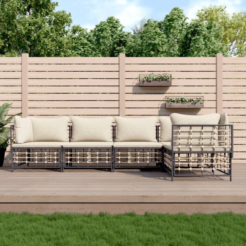 Salon de jardin 5 pcs avec coussins anthracite résine tressée 568148568148