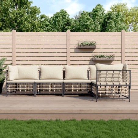 Salon de jardin 5 pcs avec coussins anthracite résine tressée 568148568148