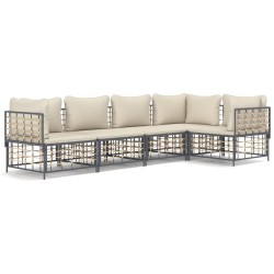 Salon de jardin 5 pcs avec coussins anthracite résine tressée 568148568148