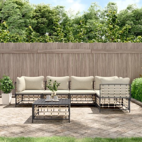 Salon de jardin 6 pcs avec coussins anthracite résine tressée 568149568149