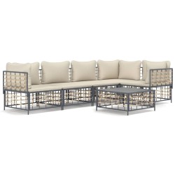 Salon de jardin 6 pcs avec coussins anthracite résine tressée 568149568149