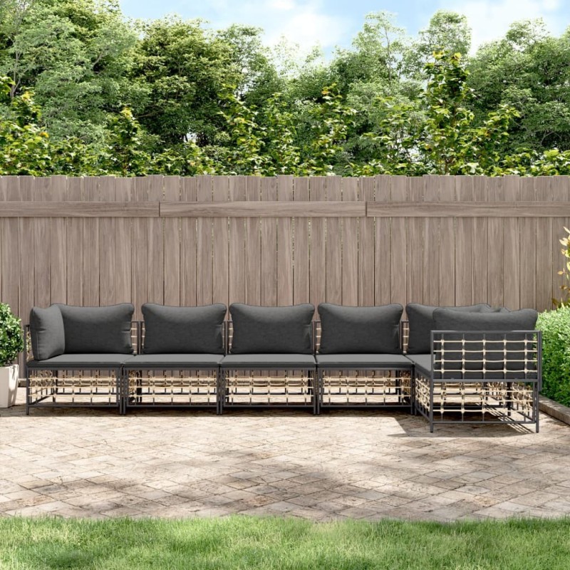 Salon de jardin 6 pcs avec coussins anthracite résine tressée 568150568150