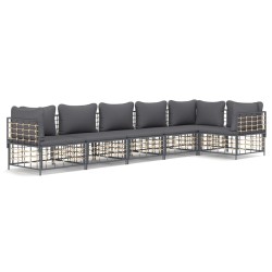 Salon de jardin 6 pcs avec coussins anthracite résine tressée 568150568150