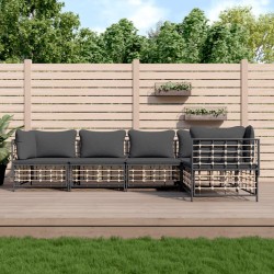 Salon de jardin 5 pcs avec coussins anthracite résine tressée 568151568151