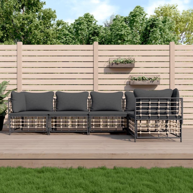 Salon de jardin 5 pcs avec coussins anthracite résine tressée 568151568151