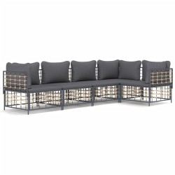 Salon de jardin 5 pcs avec coussins anthracite résine tressée 568151568151
