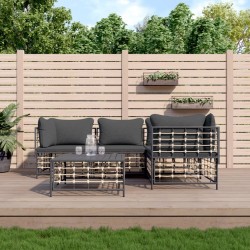 Salon de jardin 5 pcs avec coussins anthracite résine tressée 568152568152