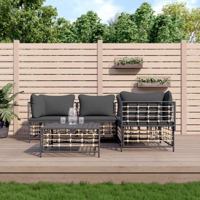 Salon de jardin 5 pcs avec coussins anthracite résine tressée 568152568152