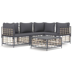 Salon de jardin 5 pcs avec coussins anthracite résine tressée 568152568152