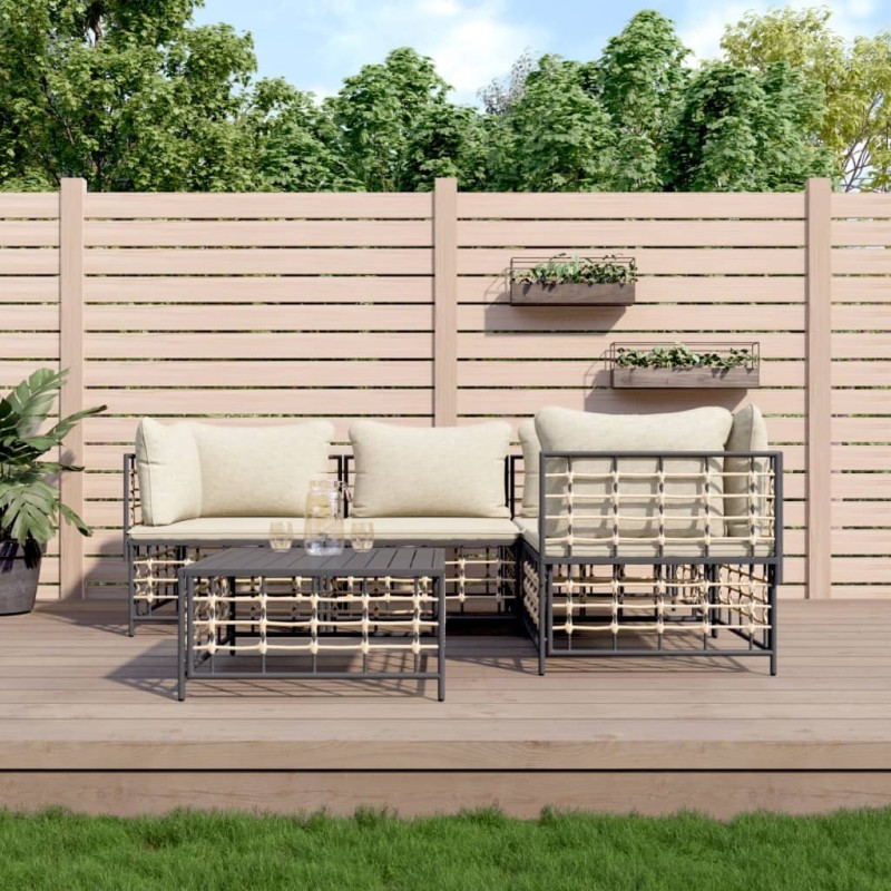 Salon de jardin 5 pcs avec coussins anthracite résine tressée 568153568153