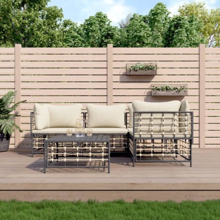 Salon de jardin 5 pcs avec coussins anthracite résine tressée 568153568153