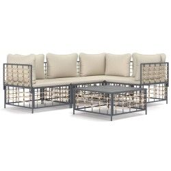 Salon de jardin 5 pcs avec coussins anthracite résine tressée 568153568153