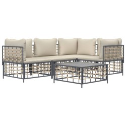 Salon de jardin 5 pcs avec coussins anthracite résine tressée 568153568153