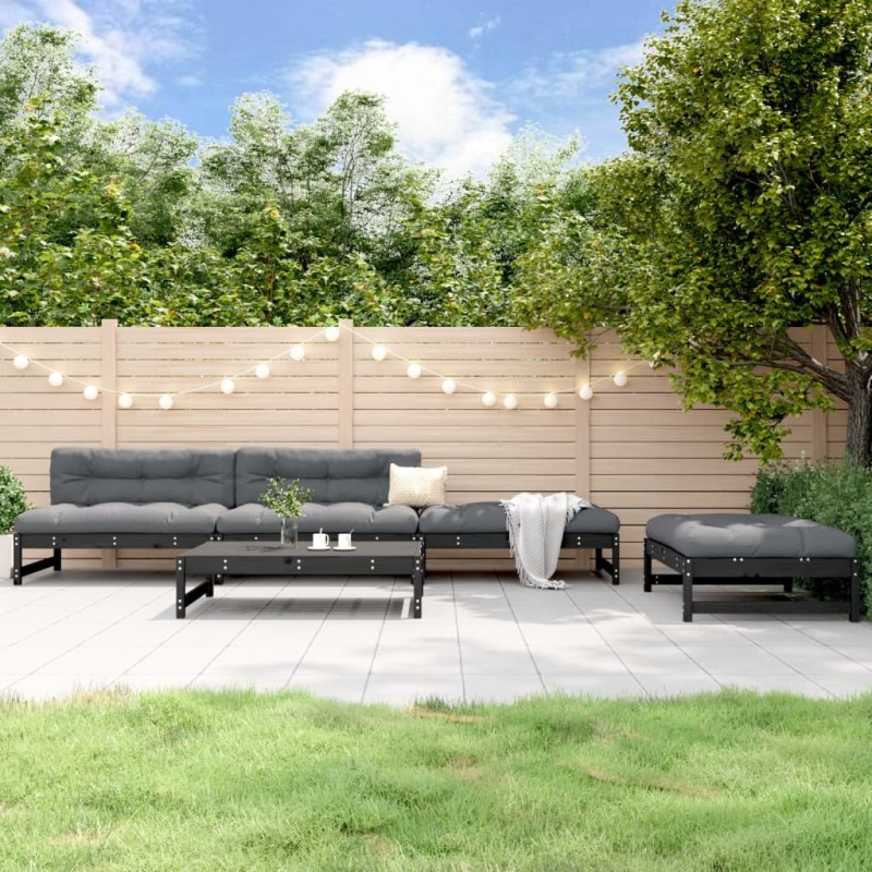 Salon de jardin 5 pcs noir bois massif de pin 568215568215