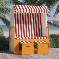 Strandkorb avec auvent résine tressée bois solide rouge blanc 568229568229
