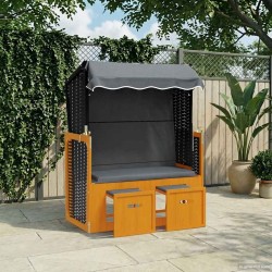 Strandkorb avec auvent résine tressée et bois solide anthracite 568230568230
