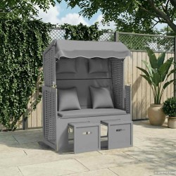 Strandkorb avec coussins Résine tressée et bois solide Gris 568238568238
