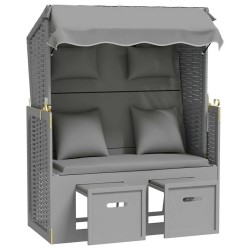 Strandkorb avec coussins Résine tressée et bois solide Gris 568238568238