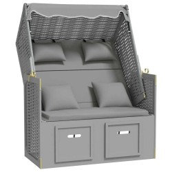 Strandkorb avec coussins Résine tressée et bois solide Gris 568238568238