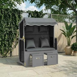 Strandkorb avec coussin poly rotin bois solide anthracite noir 568240568240