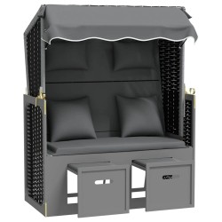 Strandkorb avec coussin poly rotin bois solide anthracite noir 568240568240