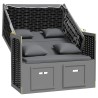 Strandkorb avec coussin poly rotin bois solide anthracite noir 568240568240