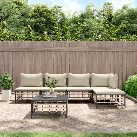Salon de jardin 6 pcs avec coussins anthracite résine tressée 568260568260