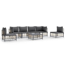 Salon de jardin 7 pcs avec coussins anthracite résine tressée 568261568261