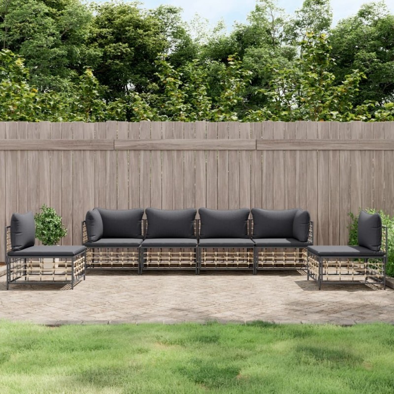 Salon de jardin 6 pcs avec coussins anthracite résine tressée 568263568263