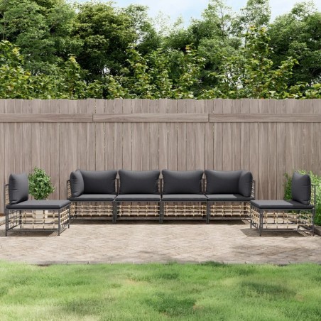 Salon de jardin 6 pcs avec coussins anthracite résine tressée 568263568263