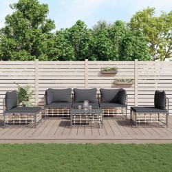 Salon de jardin 6 pcs avec coussins anthracite résine tressée 568265568265