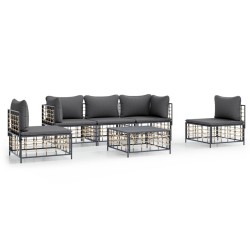 Salon de jardin 6 pcs avec coussins anthracite résine tressée 568265568265